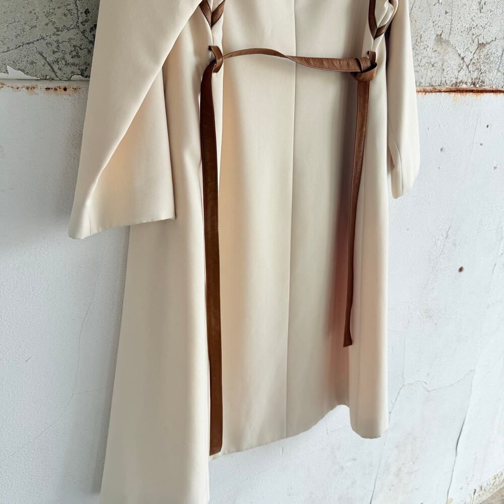 Vtg 60s Youthcraft Voyager West Coat Cream Tan Leather Trim‎ Belted Women S Mod - Picture 7 of 13